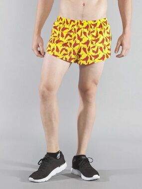 BOA Men’s Printed 1" Elite Split Running Shorts Yellow Chili Pepper Print Medium
